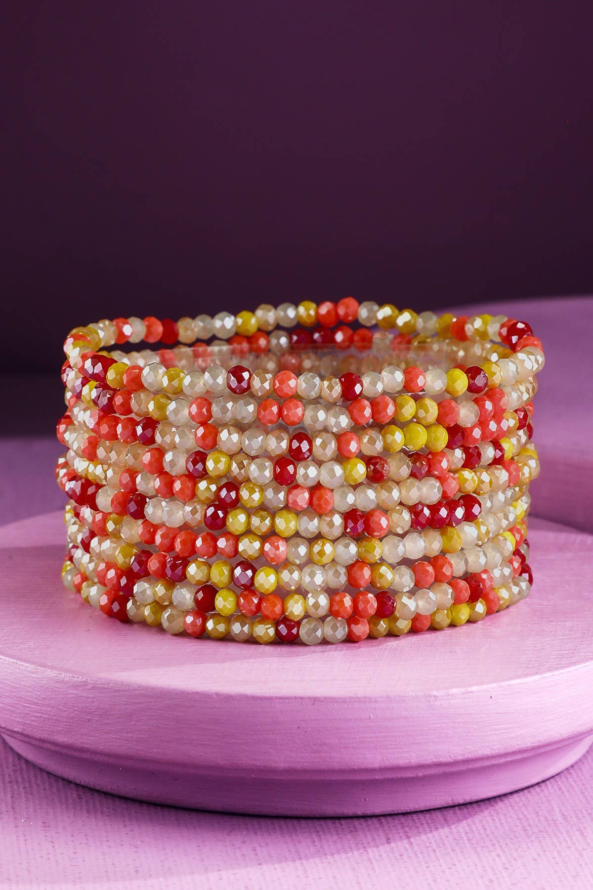 10 Piece Colorful Glass Bead Stretch Bracelet