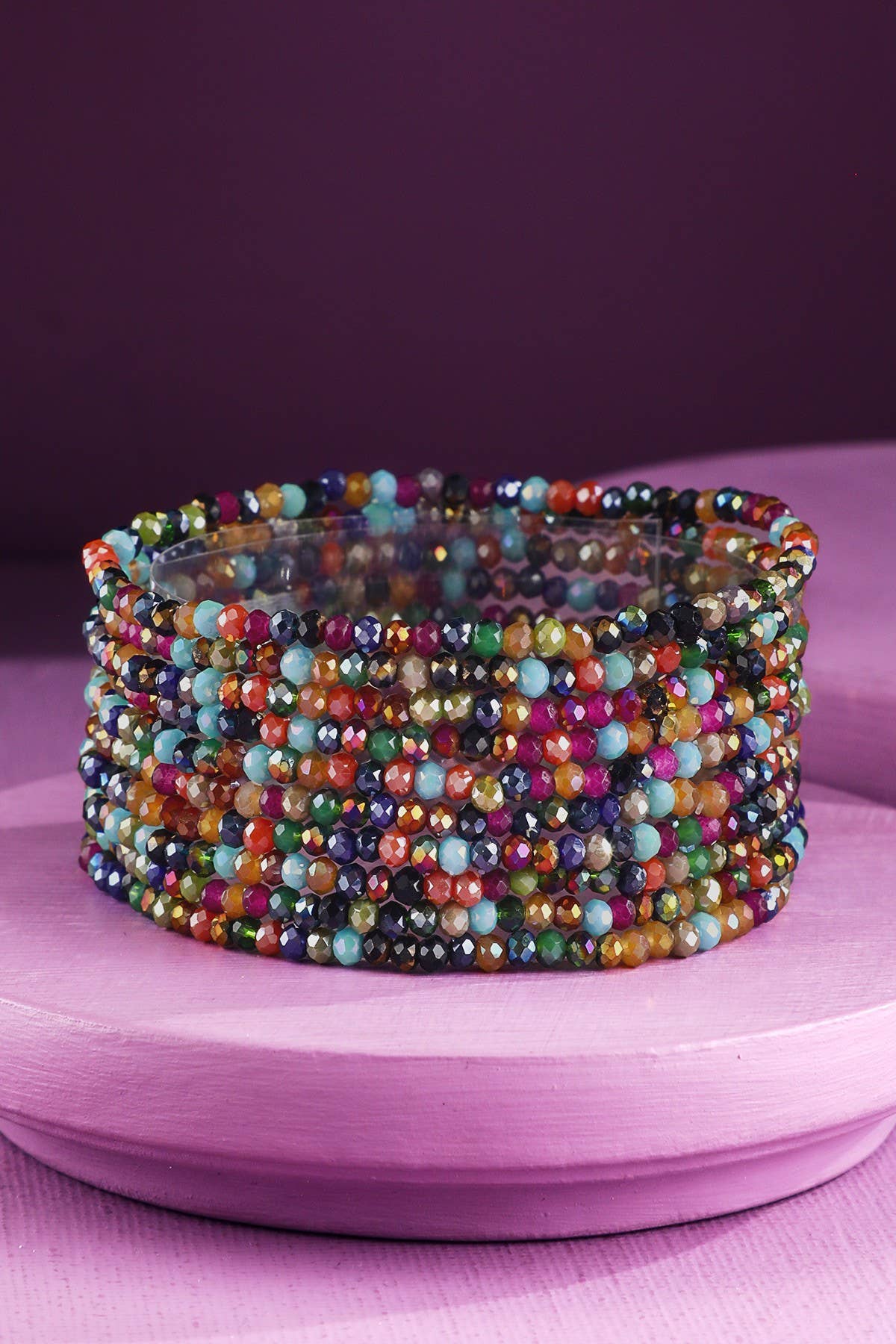 10 Piece Colorful Glass Bead Stretch Bracelet