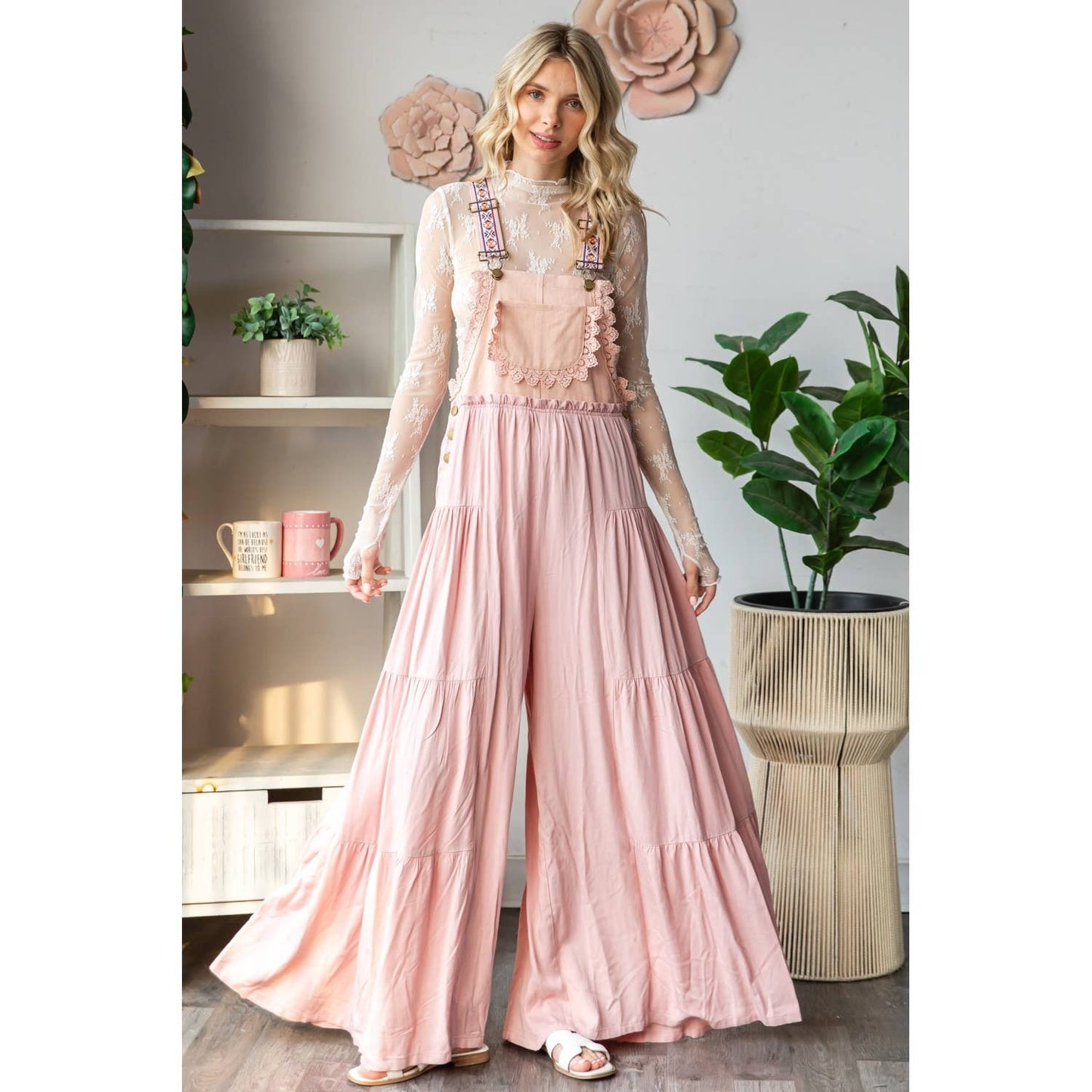 Embroidered Strap Flowy Jumpsuit
