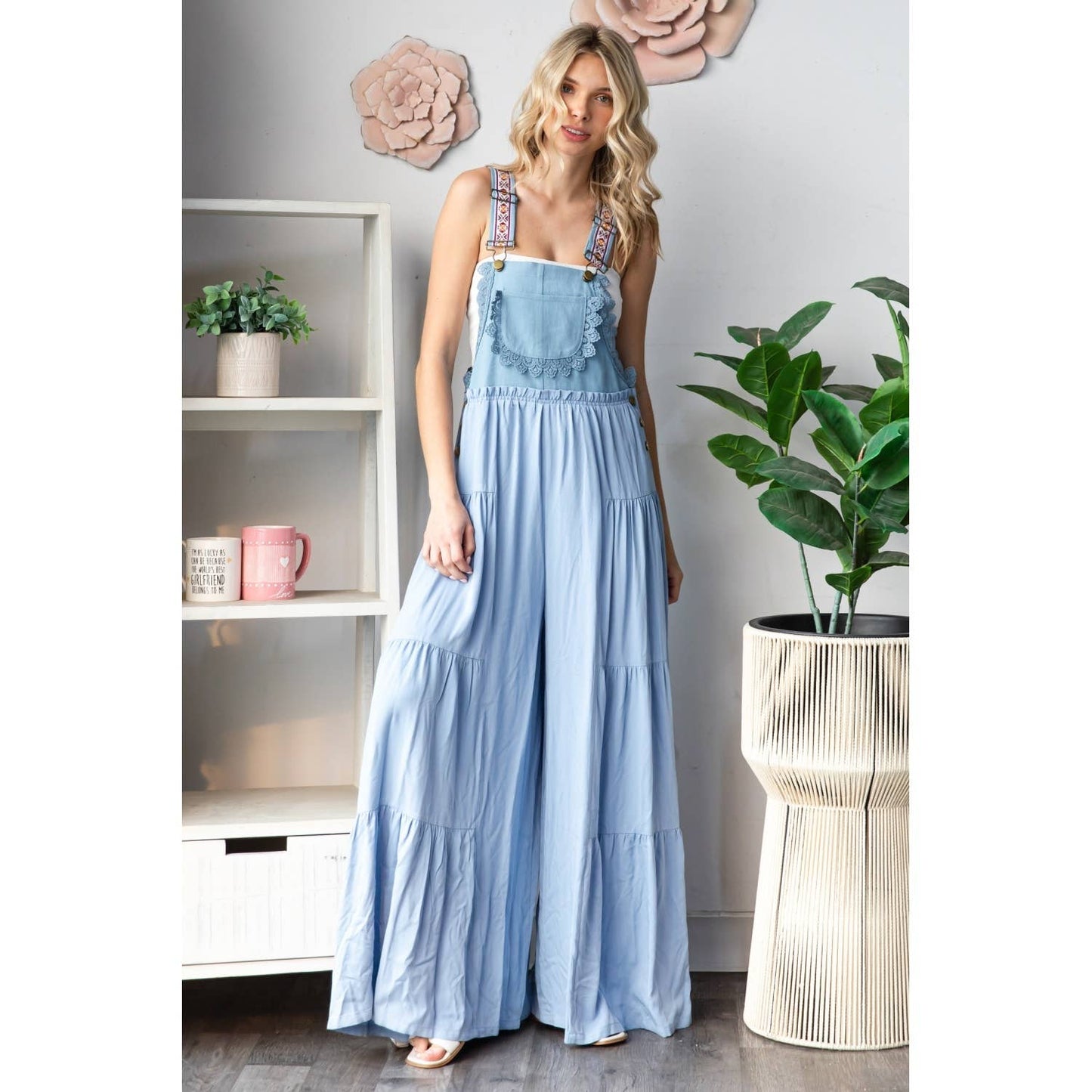 Embroidered Strap Flowy Jumpsuit