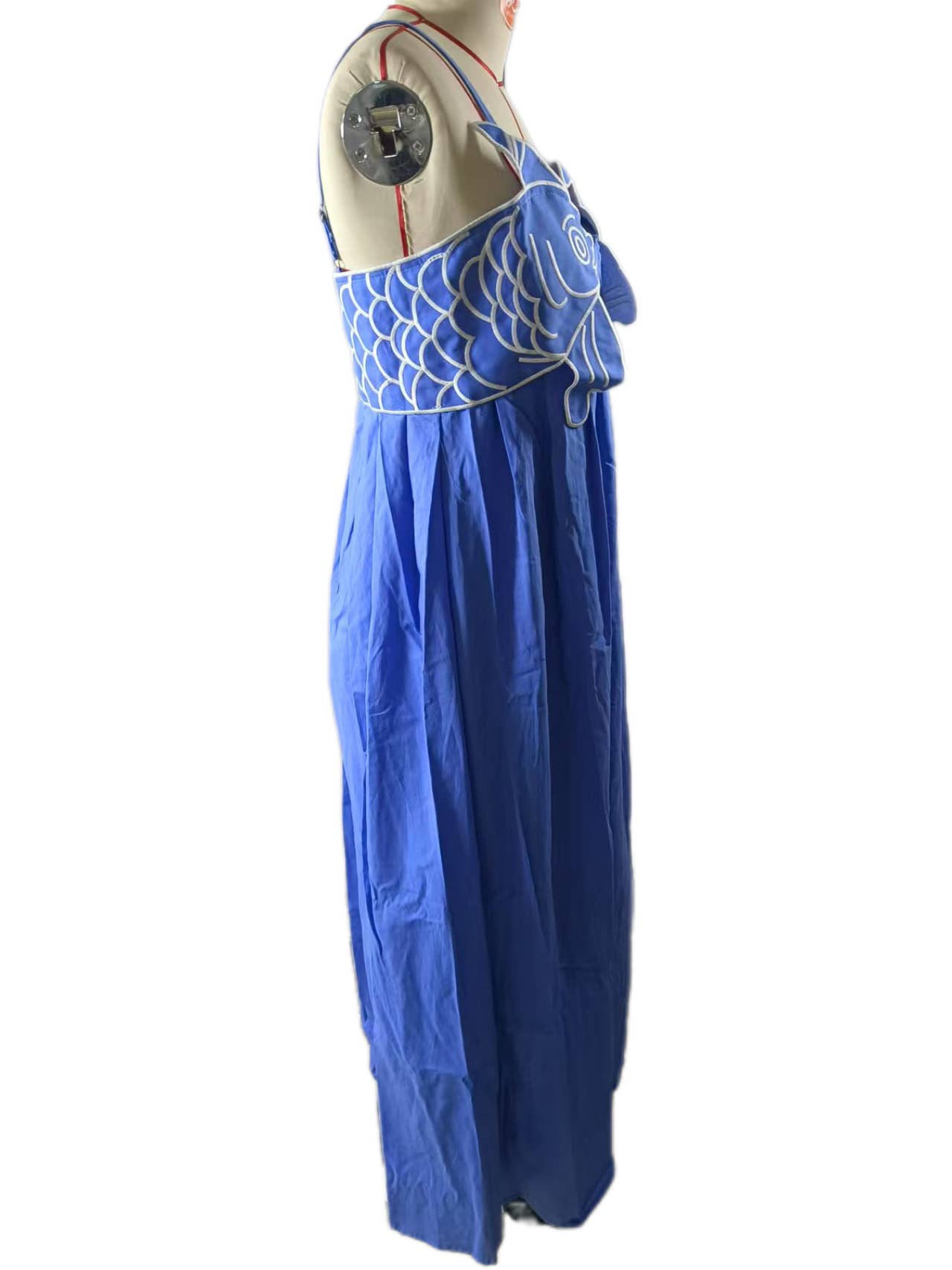 Vivid goldfish embroidered strappy maxi dress