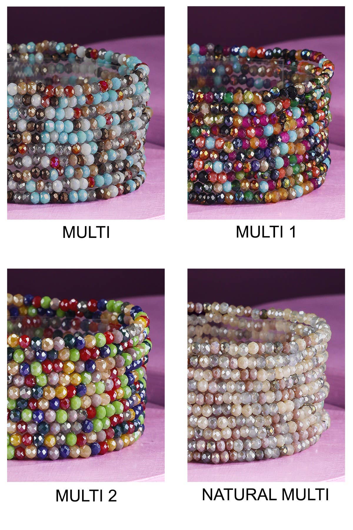 10 Piece Colorful Glass Bead Stretch Bracelet
