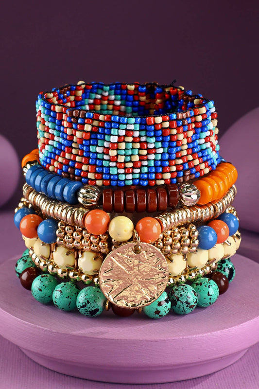 7- Layer Decorative Seed Bead Stackable Bracelet