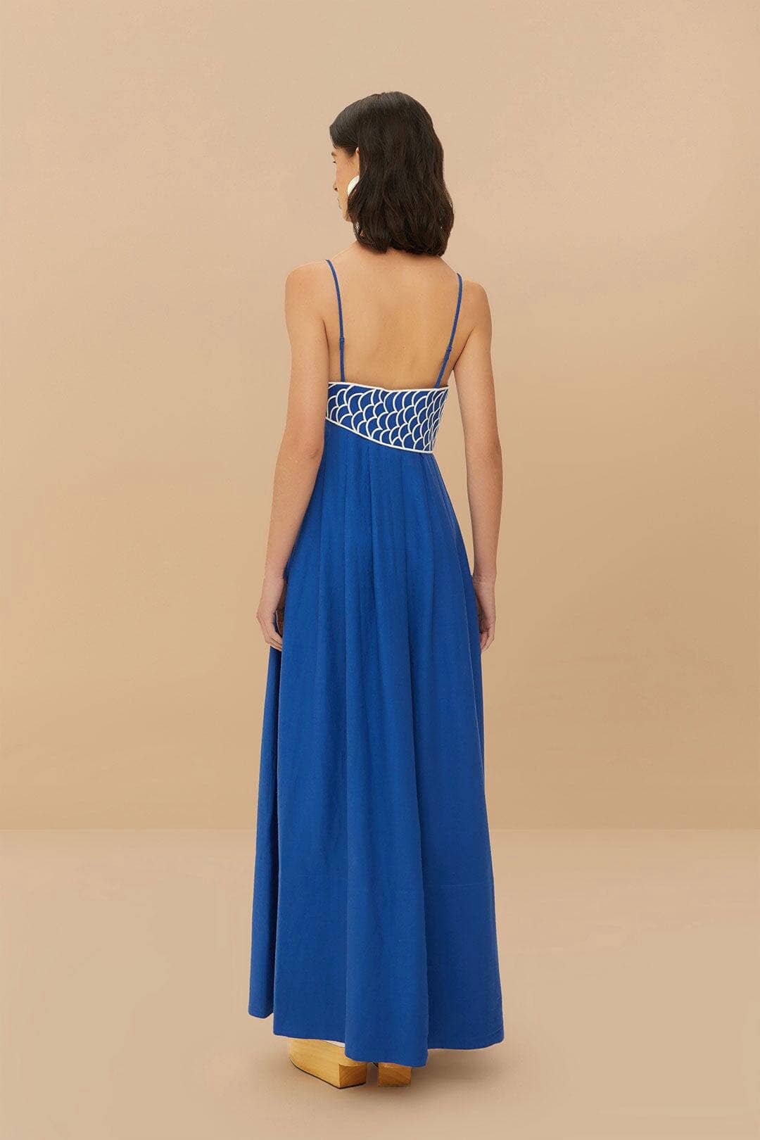 Vivid goldfish embroidered strappy maxi dress