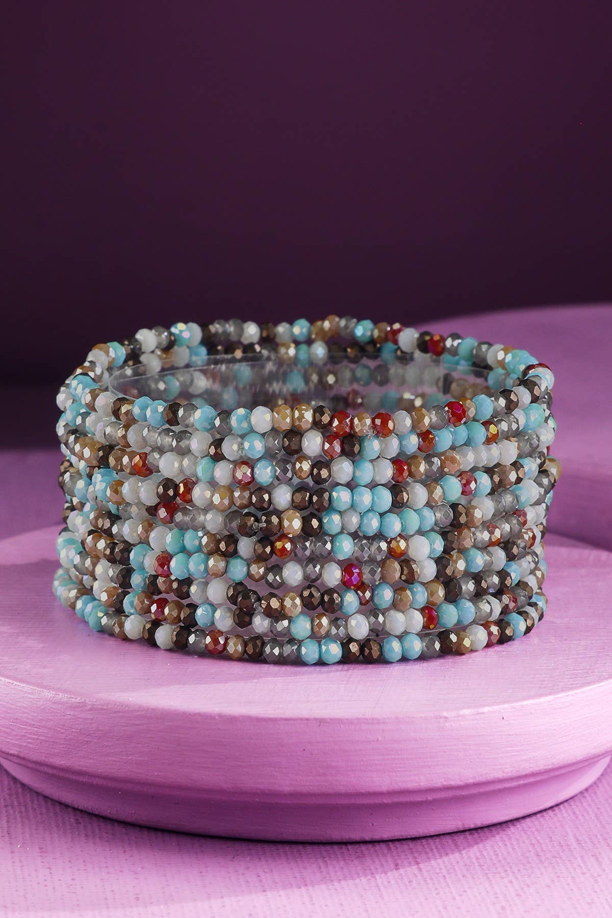 10 Piece Colorful Glass Bead Stretch Bracelet