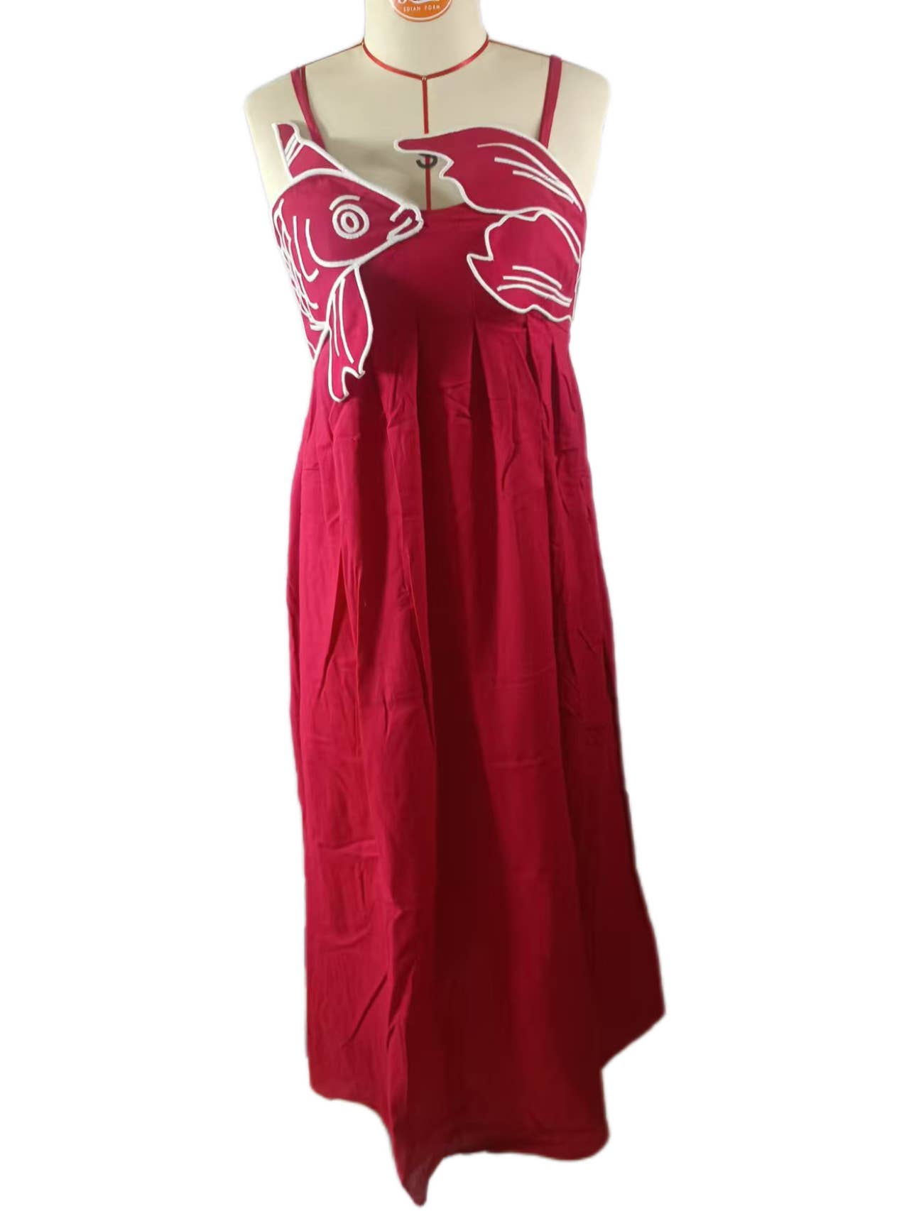 Vivid goldfish embroidered strappy maxi dress