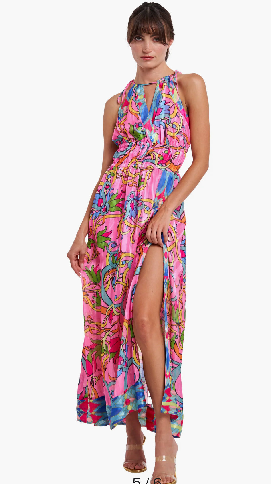 Ciebon Elja Floral Keyhole Neck Maxi Dress