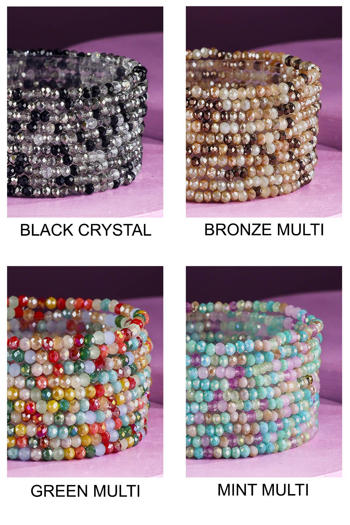 10 Piece Colorful Glass Bead Stretch Bracelet