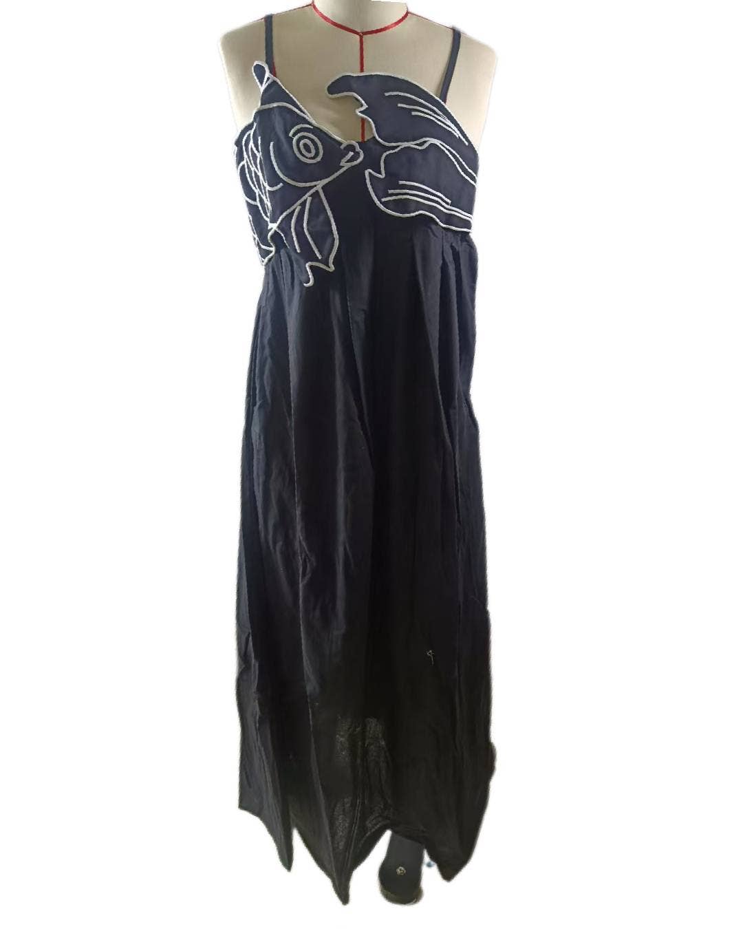 Vivid goldfish embroidered strappy maxi dress