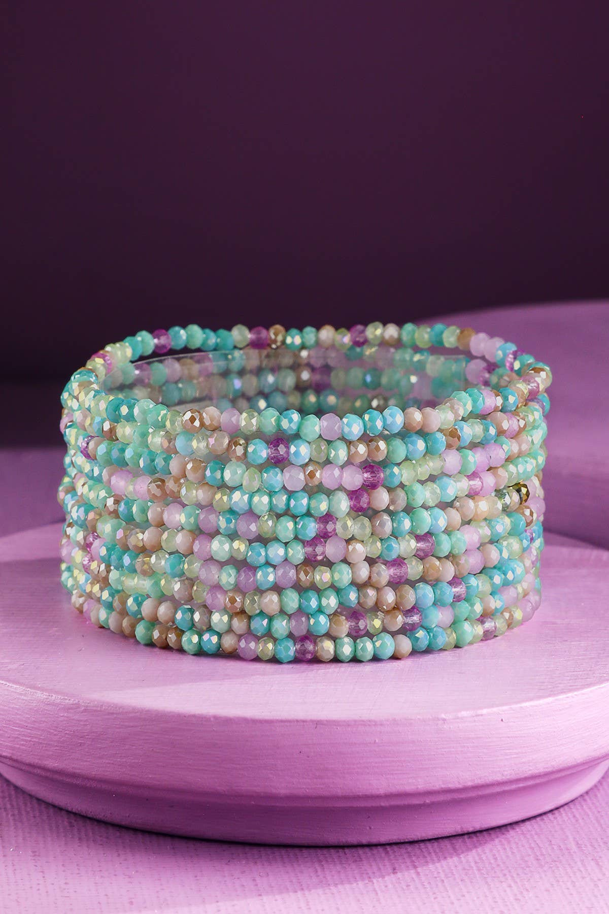 10 Piece Colorful Glass Bead Stretch Bracelet