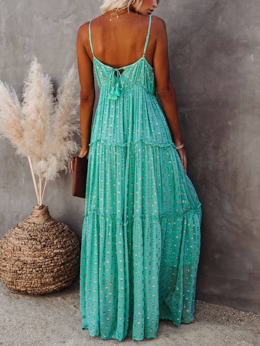 Leopard Print Fresh V-Neck Shredded Pleated Dress