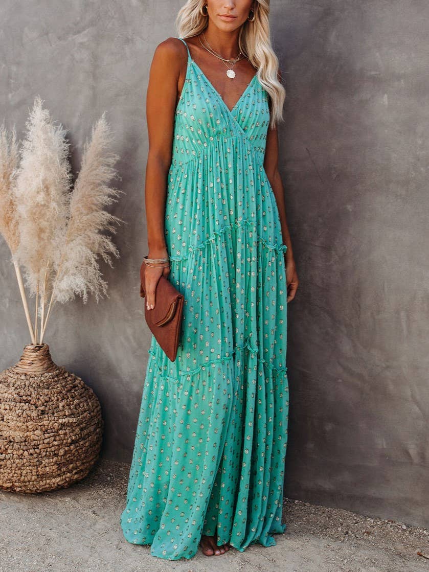 Leopard Print Fresh V-Neck Shredded Pleated Dress