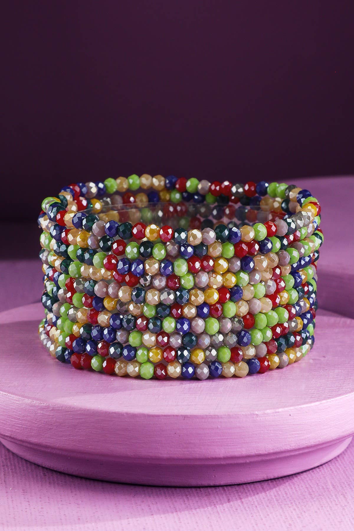 10 Piece Colorful Glass Bead Stretch Bracelet
