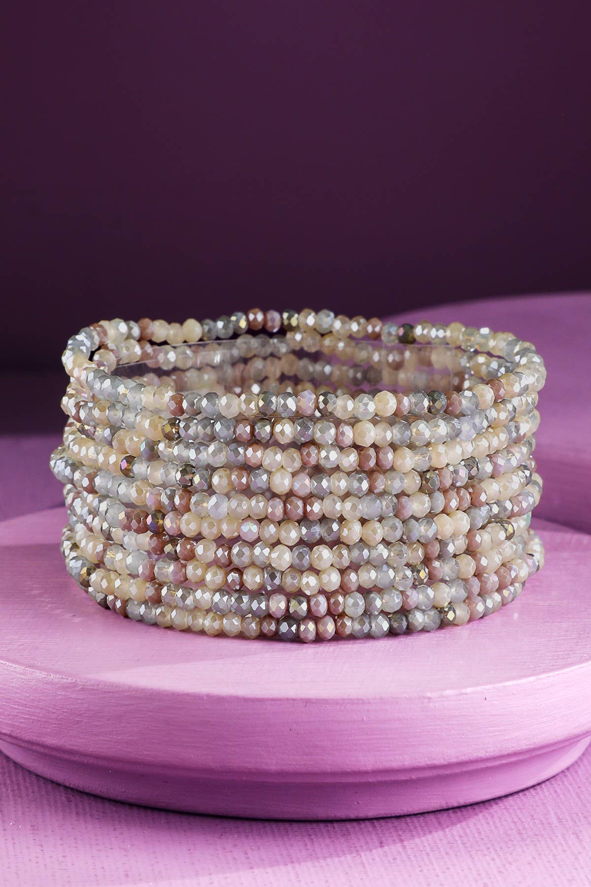 10 Piece Colorful Glass Bead Stretch Bracelet