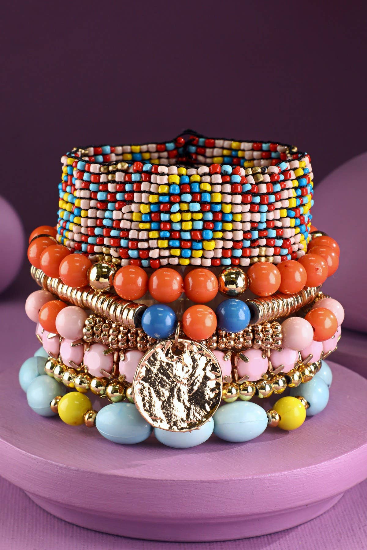 7- Layer Decorative Seed Bead Stackable Bracelet