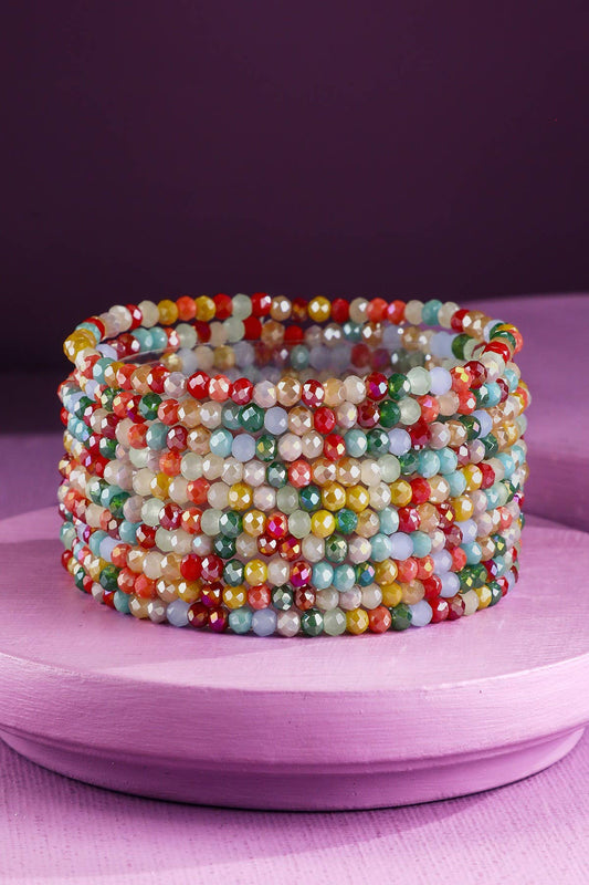 10 Piece Colorful Glass Bead Stretch Bracelet