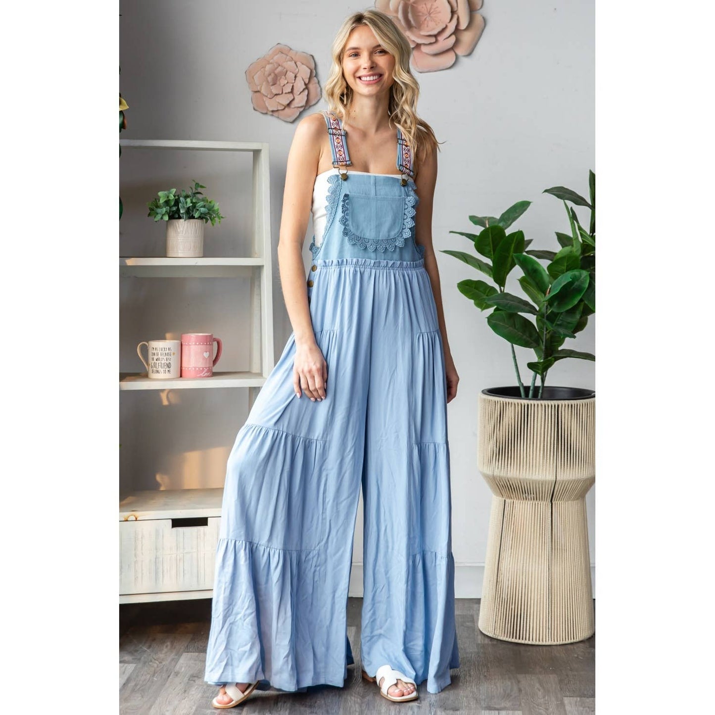 Embroidered Strap Flowy Jumpsuit