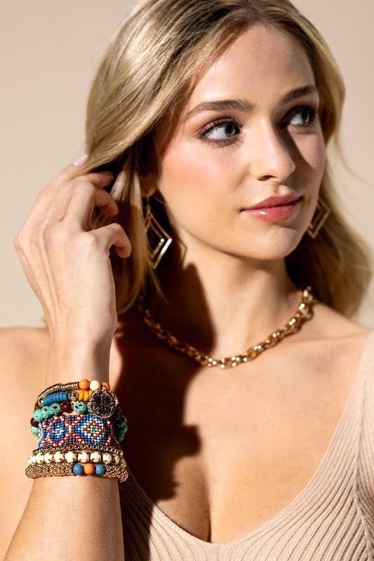 7- Layer Decorative Seed Bead Stackable Bracelet