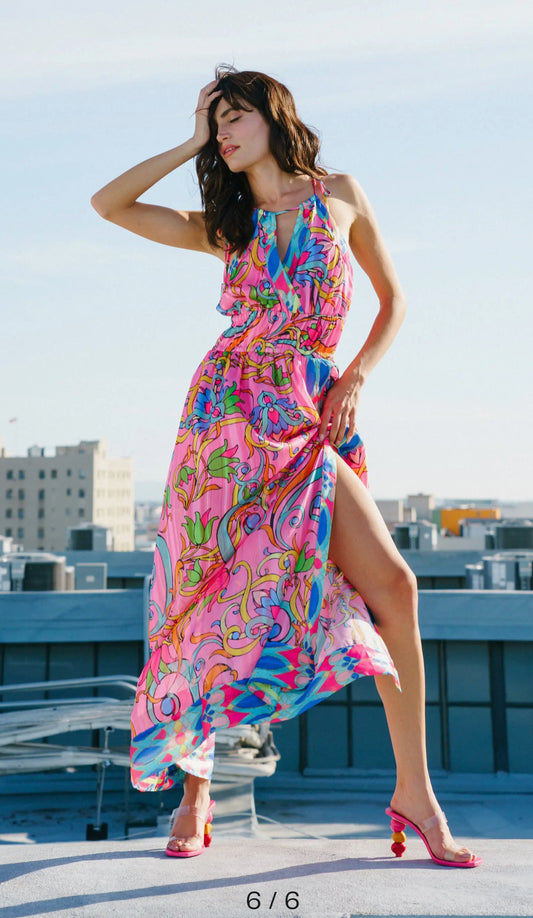 Ciebon Elja Floral Keyhole Neck Maxi Dress