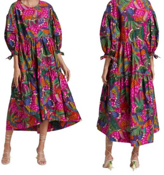 LIKE NEW Farm Rio Pink Painted Toucans Midi Dress Size Small