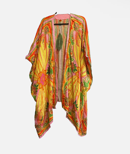 Anthropologie Farm Rio Womens Small Beach Toucan Scarf Multicolor Kimono Coverup