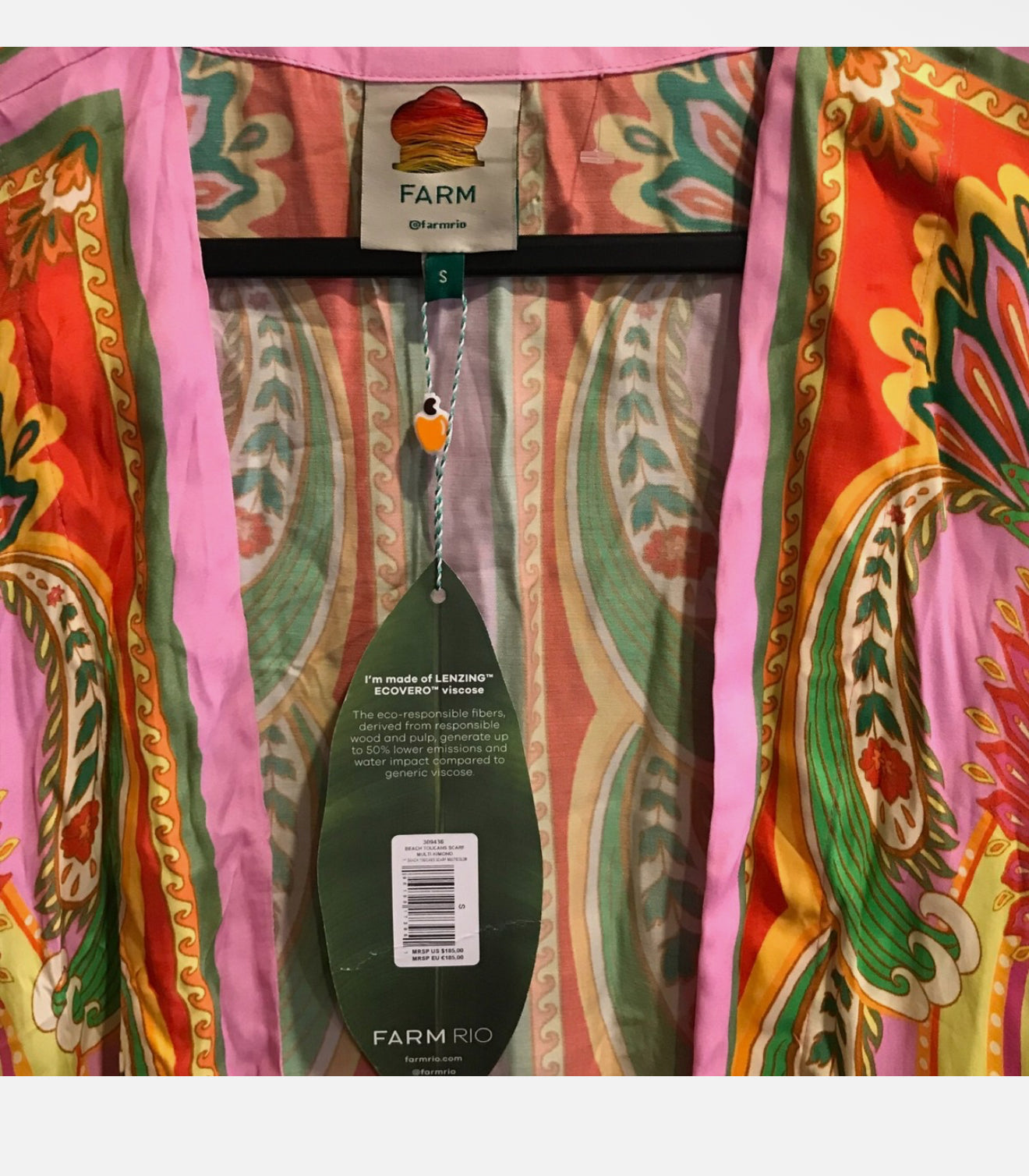 Anthropologie Farm Rio Womens Small Beach Toucan Scarf Multicolor Kimono Coverup