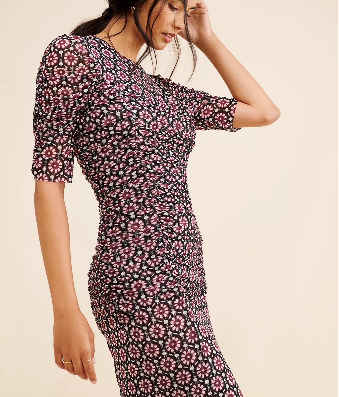 dvf briella ruched mesh dress Diane von Furstenberg Women's XS Briella Ruched Mesh Dress, Black
