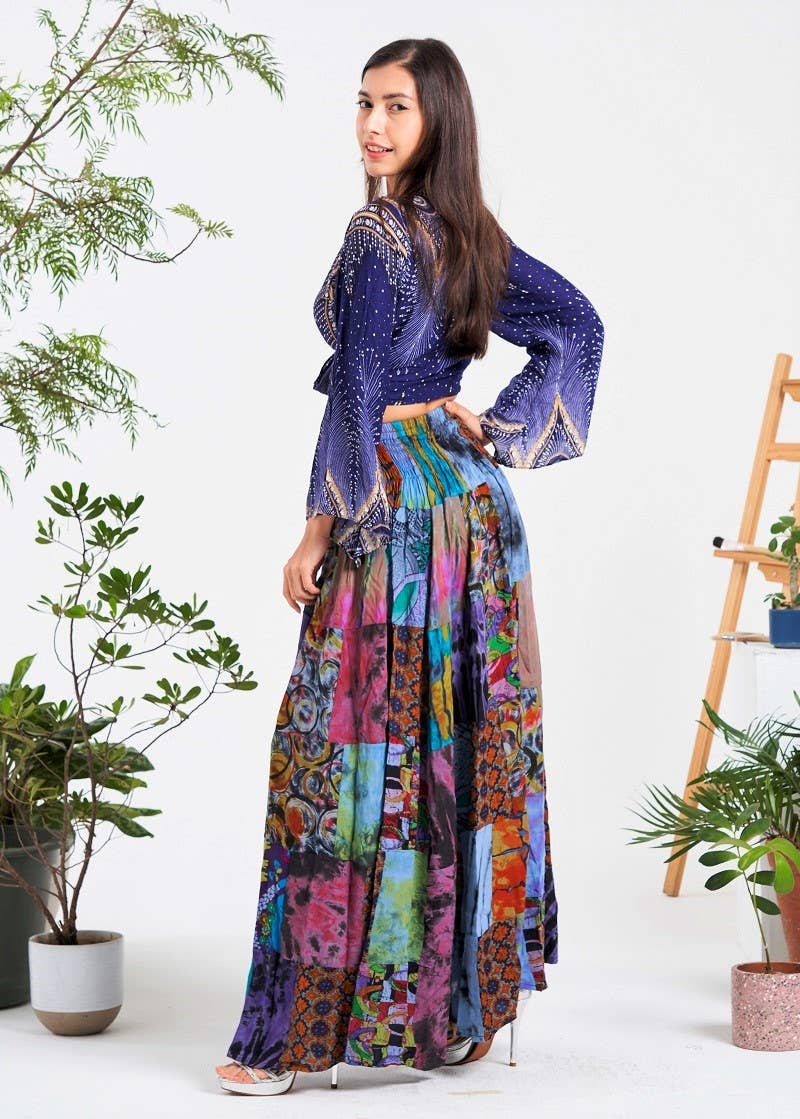 Mixed patch maxi skirt (KT-1423)