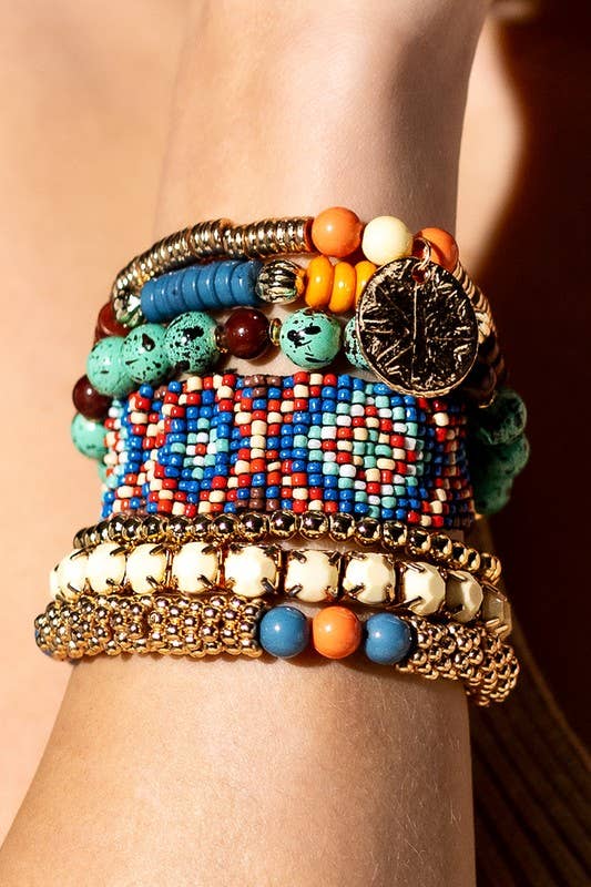 7- Layer Decorative Seed Bead Stackable Bracelet