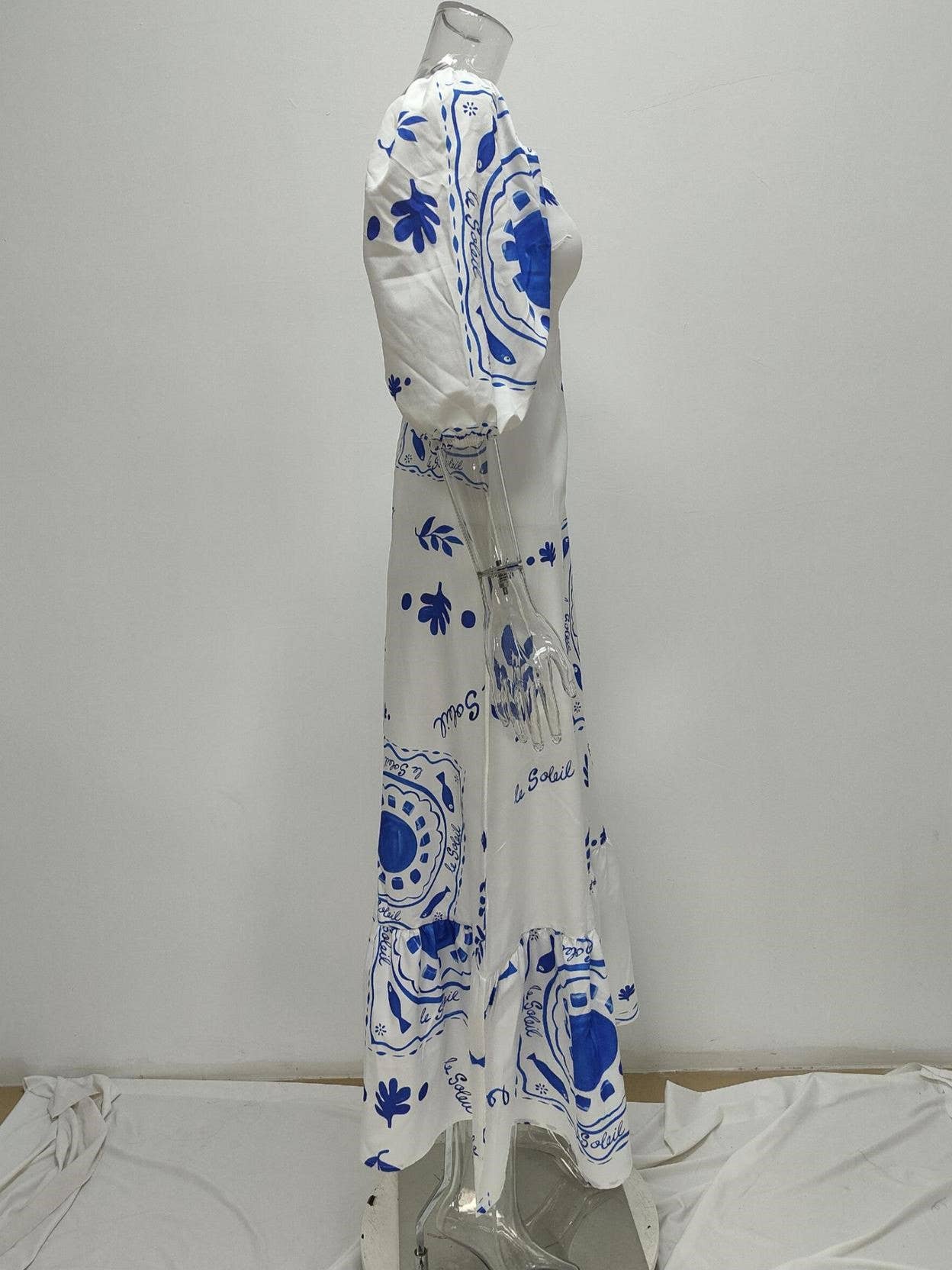 Unique Print Square Neck Bubble Sleeve Dress